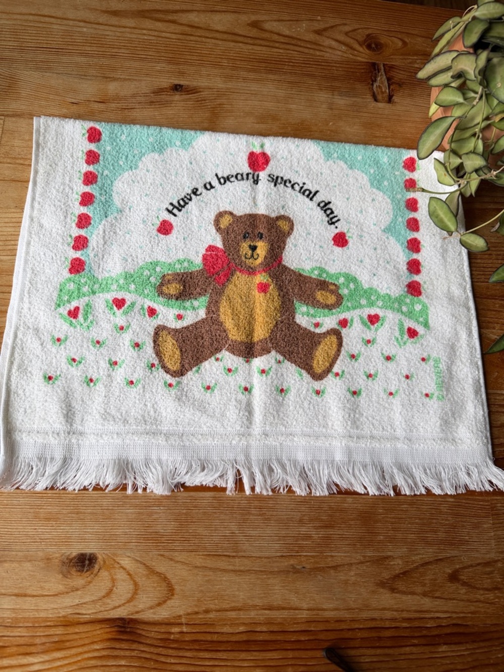 Vintage Bear Print Hand Towel